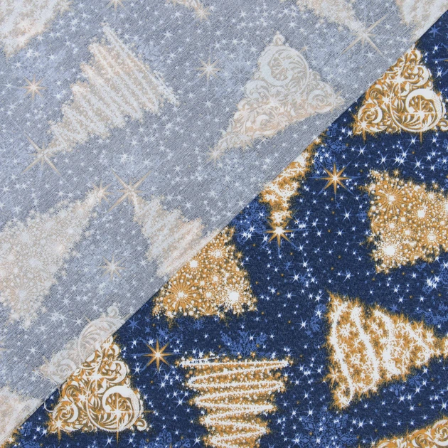 Новогодняя ткань лонета Елка золото, синий (145г/м.кв280см пог.м) 183409 - изображение 4