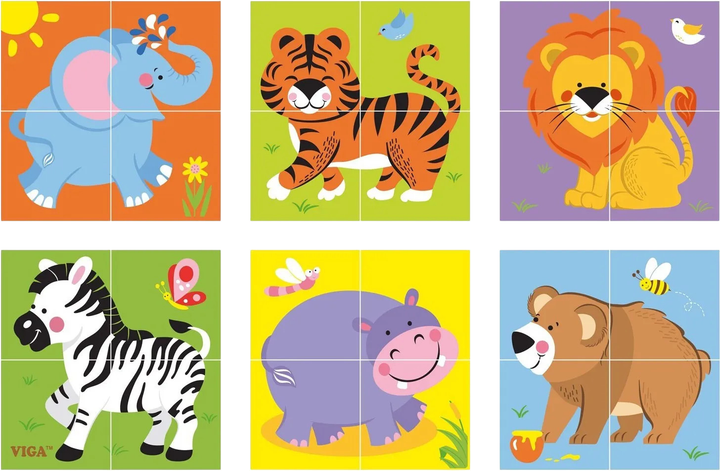 Drewniane puzzle - kostki Viga Zoo 50836 (6934510508364) - obraz 4