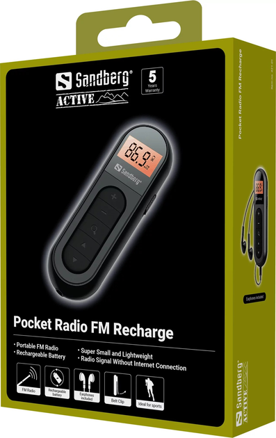 Магнітола Sandberg Pocket Radio FM Recharge Black (5705730421013) - зображення 11