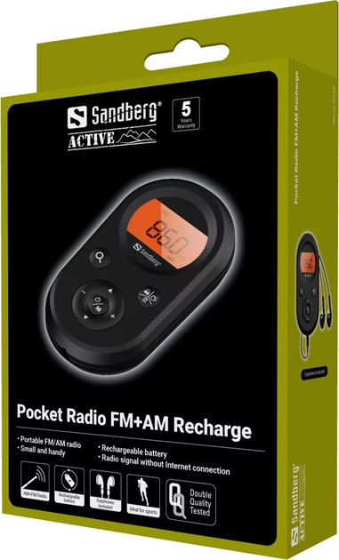 Radioodtwarzacz Sandberg Pocket Radio FM+AM Recharge Black (5705730421020) - obraz 10