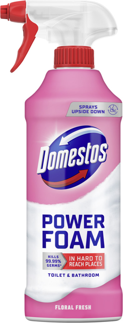 Спрей-піна Domestos Power Foam для чищення унітазу та ванної Квіткова свіжість 435 мл (8720182796424) - зображення 1