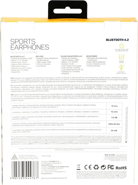 Słuchawki Platinet Sport Hoop Earphones Bluetooth Black (PM1073B) - obraz 5