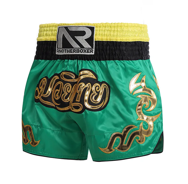 Тренувальні MMA шорти для тайського боксу, єдиноборств Sanda, UFC для спорту another boxer (зелено-золоті, р. S (8-12 років)) - изображение 2