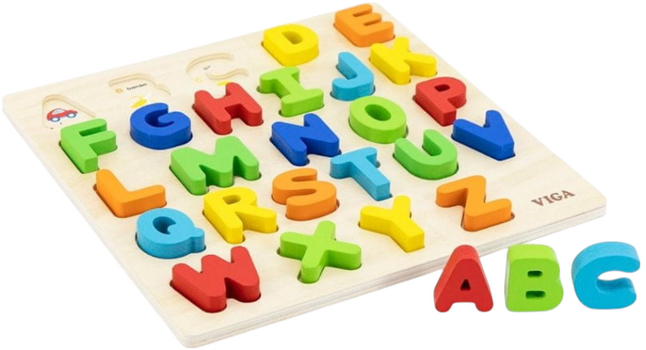 Zestaw drewnianych puzzli Viga na podkładce Angielski alfabet - wielkie litery 50124 (6934510501242) - obraz 3