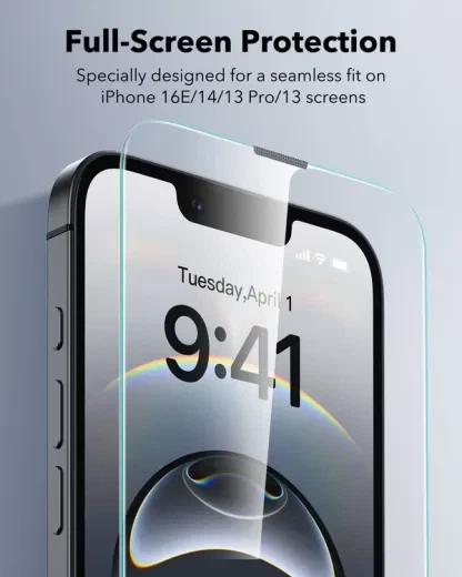 Защитное стекло с аппликатором ESR UltraFit Classic Screen Protector (2 шт.) для iPhone 17e | 16e | 14 | 13 Pro | 13 (1D81500201) - изображение 6