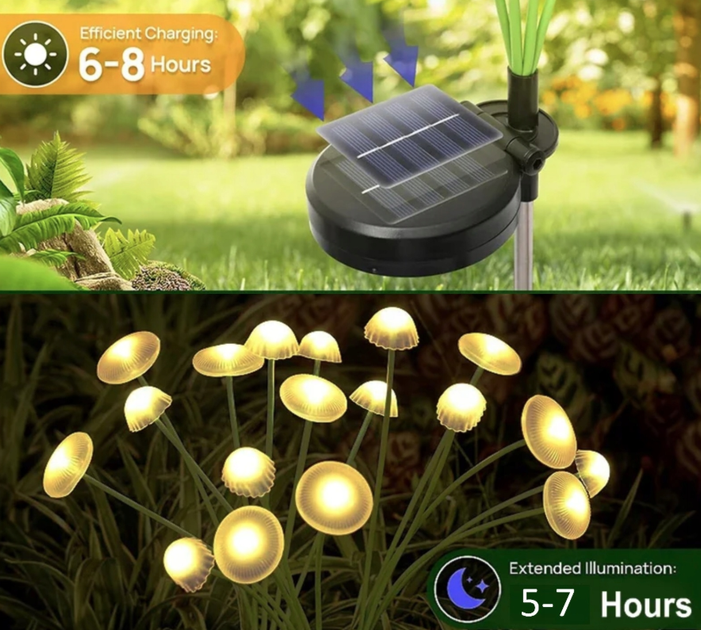 Садовий сонячний світильник у формі грибів Sunlamp 2 шт, ww, 10 LED, 70 см, водонепроникний - Фото 2 Садовий сонячний світильник у формі грибів Sunlamp 2 шт, ww, 10 LED, 70 см, водонепроникний - зображення 2