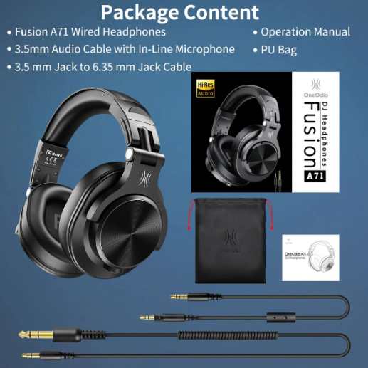 Наушники проводные OneOdio Fusion Wireless A71 студийные диджейские полноразмерные Черный - Фото 7 Наушники проводные OneOdio Fusion Wireless A71 студийные диджейские полноразмерные Черный - изображение 7