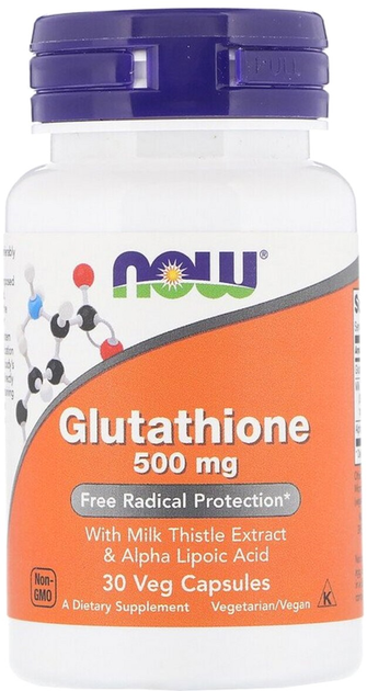 Glutation Now Foods 500 mg 30 kapsułek (733739001757) - obraz 1