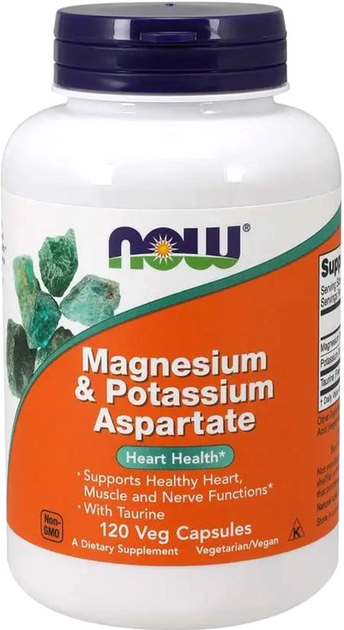 Asparaginian magnezu i potasu Now Foods 120 kapsułek wegańskich (733739013200) - obraz 1