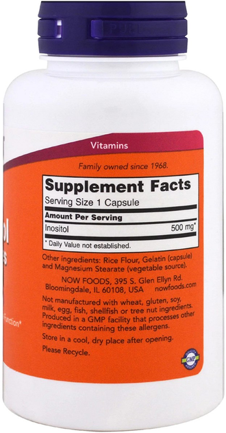 Witamina B8 Now Foods Inozytol 500 mg 100 kapsułek (733739004758) - obraz 2
