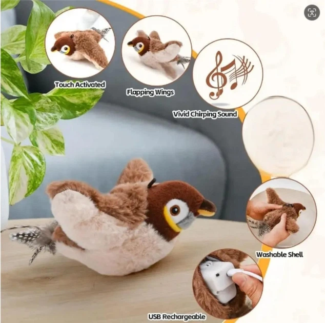 Интерактивная игрушка-воробушек "Flapping Cat Bird Toys" для кошек - Фото 2 Интерактивная игрушка-воробушек "Flapping Cat Bird Toys" для кошек - изображение 2
