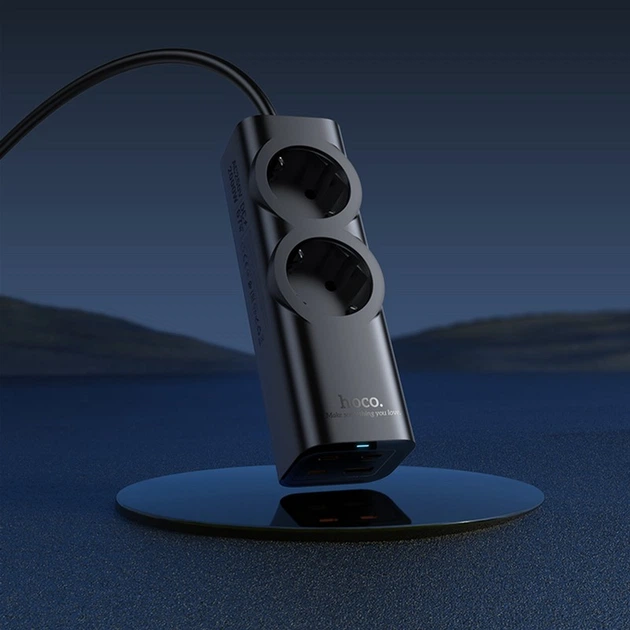 Мережевий подовжувач Hoco NS10 Wisdom 2-position (PD67W/3C1A) desktop socket (EU/GER) Black (6942007638500) - зображення 9