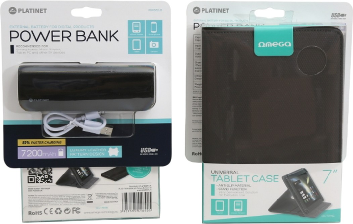 Powerbank Platinet Leather PMPB72LB 7200 mAh 10W + Etui na tablet 7" Black (OCT7MB+7200) - obraz 2