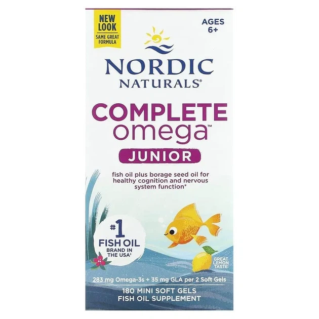 Риб'ячий жир для дітей від 6 до 12 років Complete Omega Junior Nordic Naturals Лимон 180 міні-капсул - зображення 2
