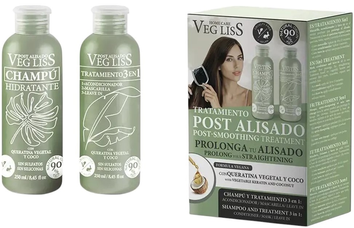 Набір для догляду за волоссям VegLiss Post-Smoothing Treatment Шампунь зволожувальний 250 мл + Доглядовий засіб 3 в 1 250 мл (8436620380024) - зображення 1