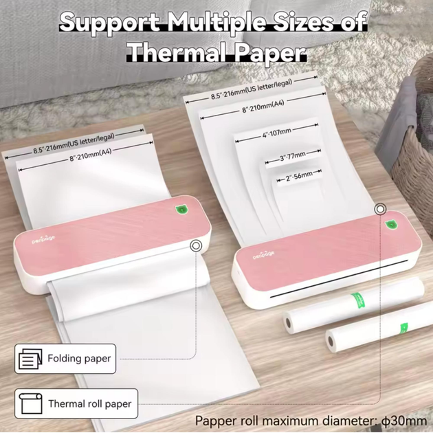 Портативний бездротовий термопринтер PeriPage A40 Pink Bluetooth 2600mAh підходить для тату та документів - зображення 5