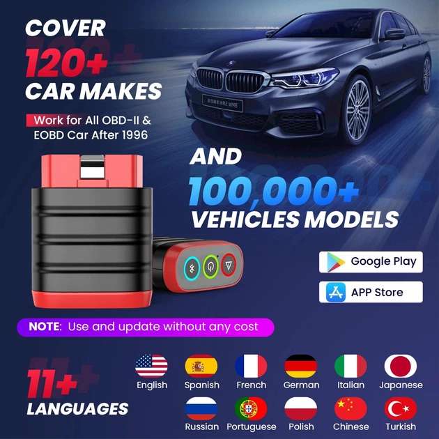 Автомобильный сканер ДВС THINKCAR Mini Bluetooth OBD2 полносистемный, световой индикатор, считыватель кодов неисправностей Black - изображение 11
