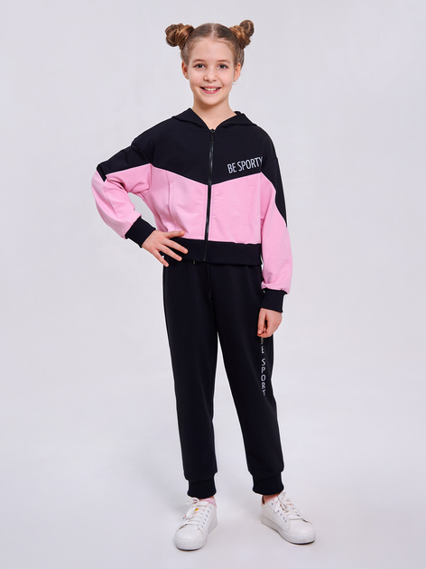Подростковый спортивный костюм (толстовка + штаны) для девочки Smil 117407 146 см Черный (4824039327664) 