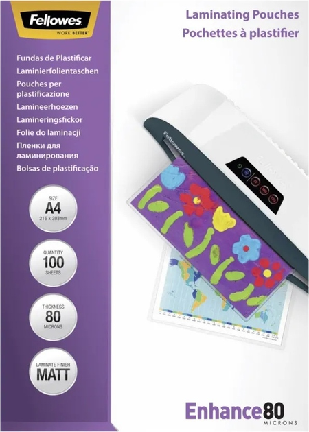 Folie do laminowania Fellowes matowe 80 mikronów A4 100 szt. (43859522330) - obraz 1
