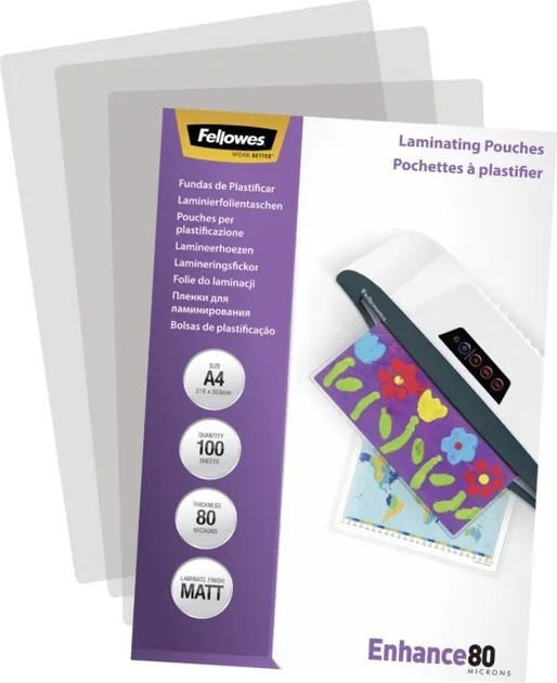 Folie do laminowania Fellowes matowe 80 mikronów A4 100 szt. (43859522330) - obraz 2