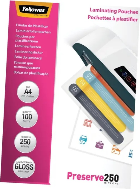 Folie do laminowania Fellowes błyszczące 250 mikronów A4 100 szt. (77511540189) - obraz 3