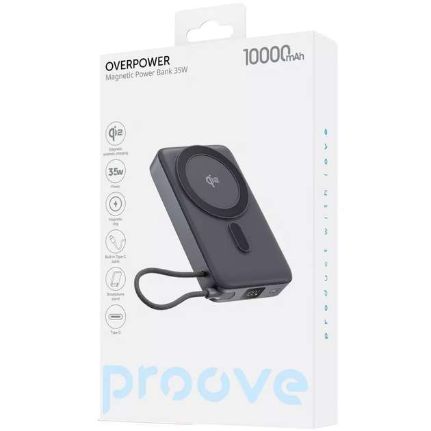 Портативный аккумулятор Powerbank Proove OverPower 35W 10000mAh с беспроводной зарядкой Qi2 Серый - изображение 4