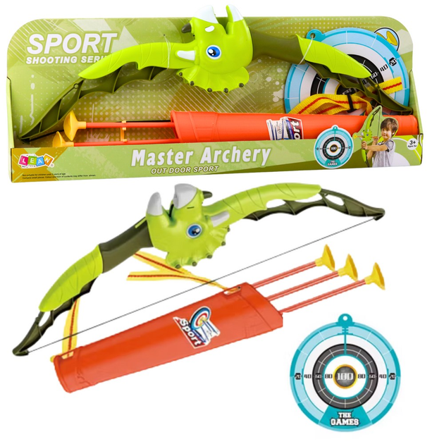 Łuk strzelecki LEAN Toys Strzały z przyssawkami i tarczą Dinozaur Zielony (5905991054719) - obraz 1