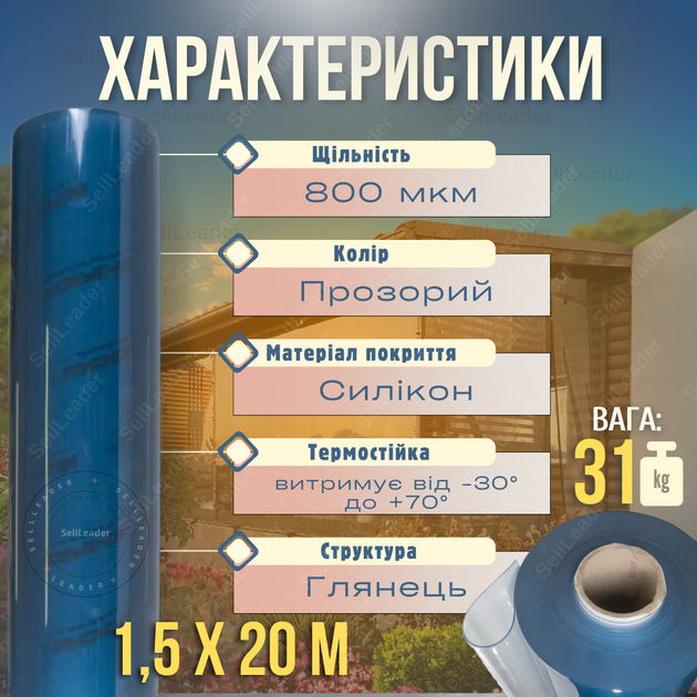 Пленка 800мкм 1,5х20м мягкое стекло прозрачная гибкая для кухни стола окон дверей покрытия беседки подоконника - Фото 2 Пленка 800мкм 1,5х20м мягкое стекло прозрачная гибкая для кухни стола окон дверей покрытия беседки подоконника - изображение 2
