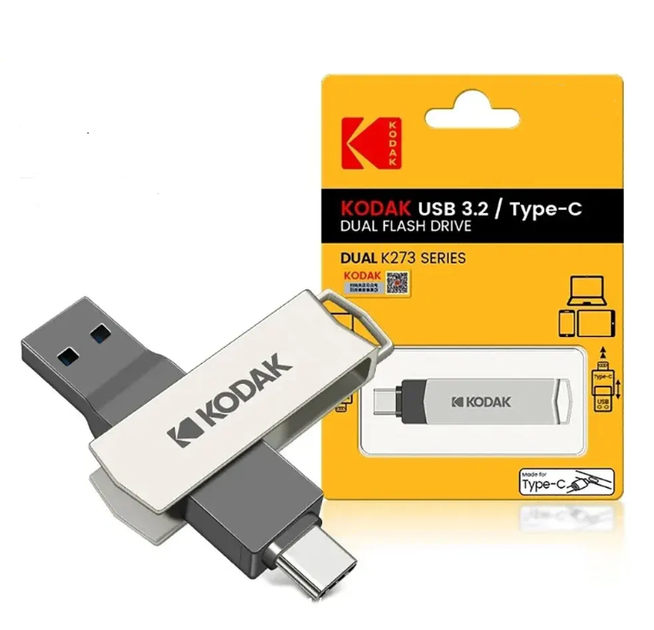 Флешка USB 2в1 Kodak 64GB Type-C USB 3.2 для телефона и компьютера Silver - Фото 8 Флешка USB 2в1 Kodak 64GB Type-C USB 3.2 для телефона и компьютера Silver - изображение 8