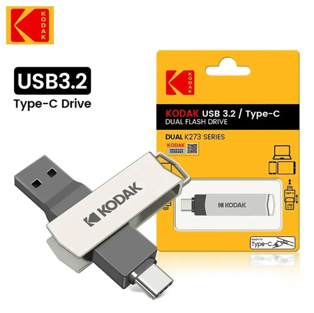 Флешка USB 2в1 Kodak 64GB Type-C USB 3.2 для телефона и компьютера Silver - Фото 10 Флешка USB 2в1 Kodak 64GB Type-C USB 3.2 для телефона и компьютера Silver - изображение 10