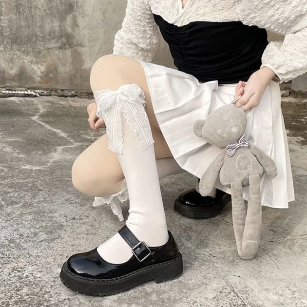 Чулки кружевные кружево ажурные аниме косплей Jk Tie белый One size - изображение 3