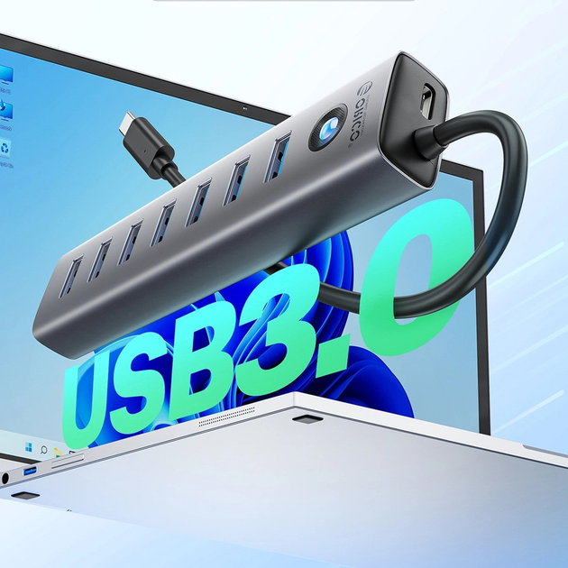 Hub USB Orico 7x USB-A 3.0 + USB-C 5V/3A 1m (CL7U-U3) - obraz 3