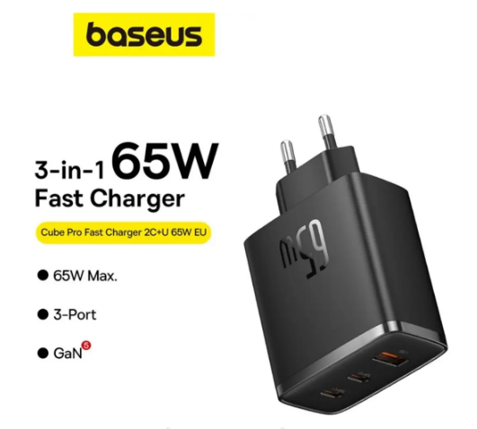 Сетевое зарядное устройство Baseus Cube Pro Fast Charger 2C+U 65W EU Cluster P10152301113-00 Черный - изображение 3