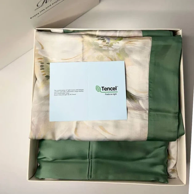 Комплект постільної білизни Diana Textile Spring Flowers тенсел 220x240 см Зелений + Бежевий - зображення 8