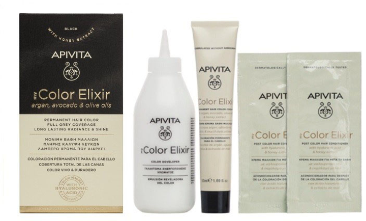 Фарба для волосся Apivita My Color Elixir 1.0 Black 50 мл + Проявник 75 мл + Кондиціонер 2х15 мл + Одноразові рукавички + Інструкція (5201279076962) - зображення 2