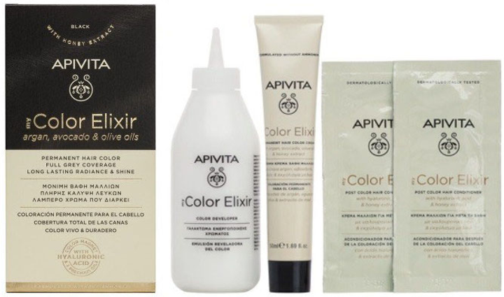 Farba do włosów Apivita My Color Elixir 6.18 Ciemny blond 50 ml + Utleniacz 75 ml + Odżywka 2x15 ml + Jednorazowe rękawiczki + Instrukcja (5201279077235) - obraz 2