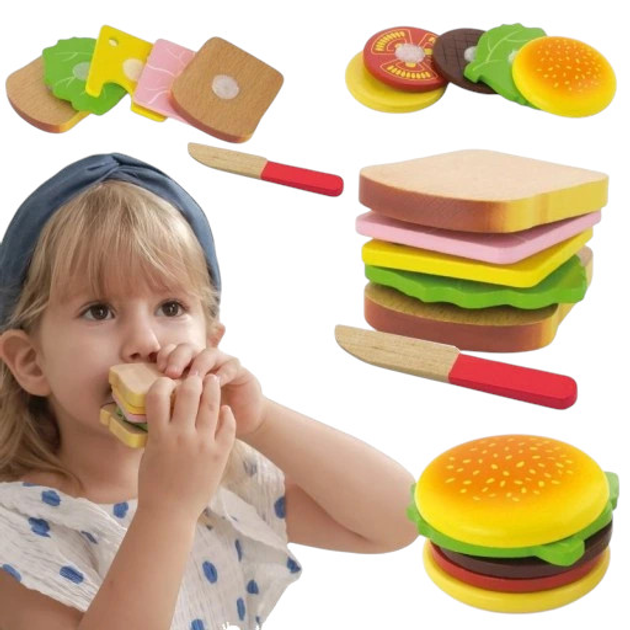 Drewniany zestaw do krojenia Viga Hamburger i Kanapka 50810 (6934510508104) - obraz 7