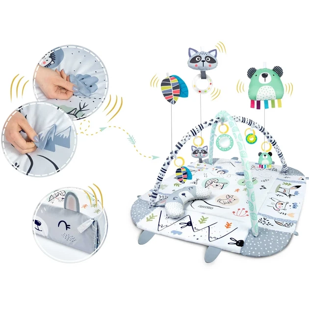 Развивающий интерактивный коврик Ricokids Boho 3в1 с дугами и игрушками 100×110 см. Польша - изображение 2