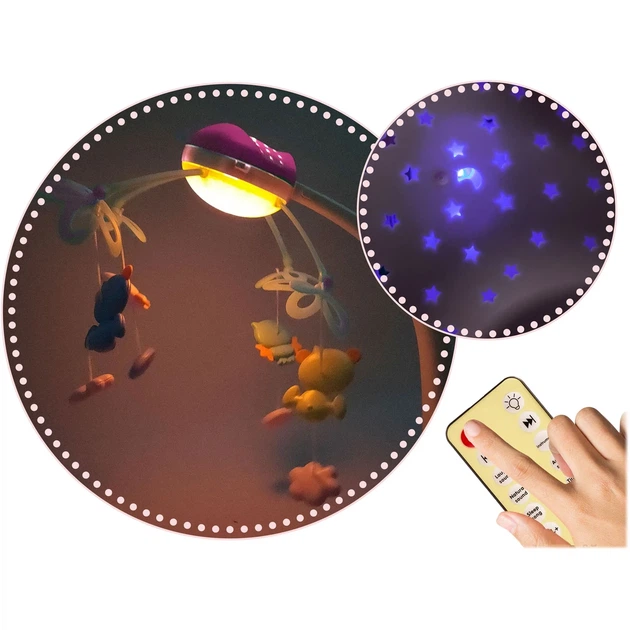 Мобиль на детскую кроватку Ricokids RK-813 с проектором, мелодиями и пультом управления Розовый - изображение 2