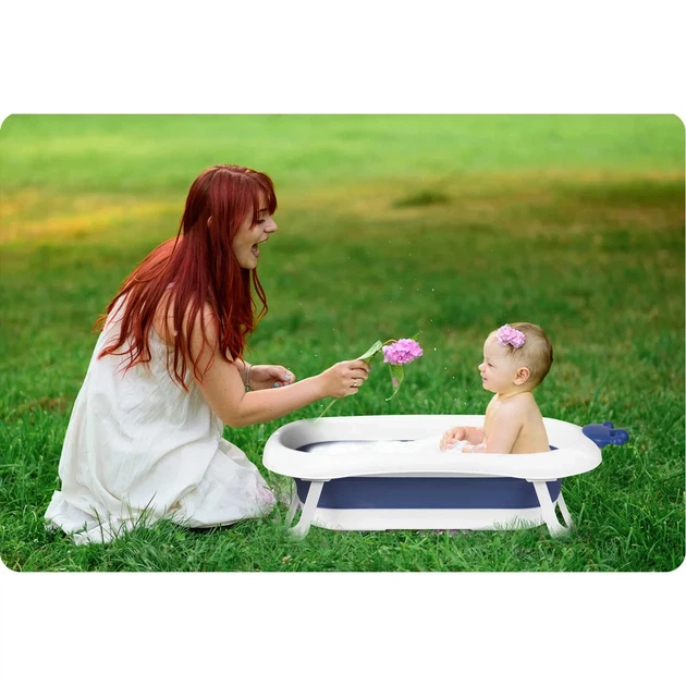 Складна дитяча ванночка Ricokids RK-280 з подушкою та термодатчиком 82×50 см Біло-синя - зображення 4