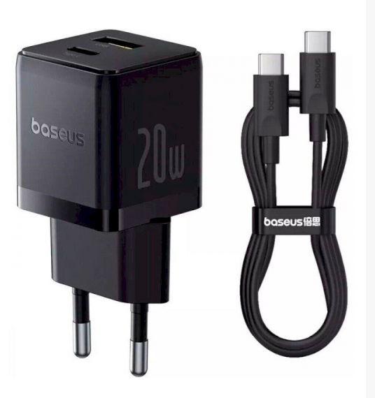 Мережевий адаптер Baseus Palm Fast Charger C+U 20W + Cable Type-C to Type-C P10111608113-01 Чорний - Фото 1 Мережевий адаптер Baseus Palm Fast Charger C+U 20W + Cable Type-C to Type-C P10111608113-01 Чорний - зображення 1