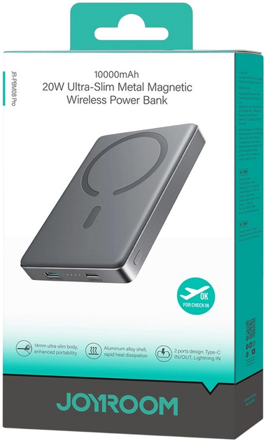 УМБ Joyroom JR-PBM08 Pro MagSafe 20 W 10000 mAh Grey (6956116729707) - зображення 7