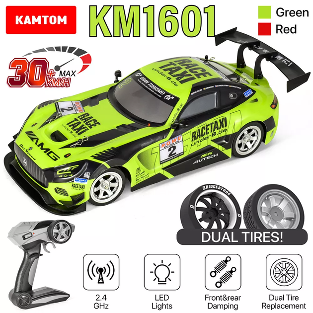 Радиоуправляемая машинка KAMTOM 1:16 4WD до 30 км/ч, RC дрифт авто, спортивный автомобиль на пульте, полный привод, сменные дрифт колеса, LED подсветка, аккумулятор - Фото 2 Радиоуправляемая машинка KAMTOM 1:16 4WD до 30 км/ч, RC дрифт авто, спортивный автомобиль на пульте, полный привод, сменные дрифт колеса, LED подсветка, аккумулятор - изображение 2
