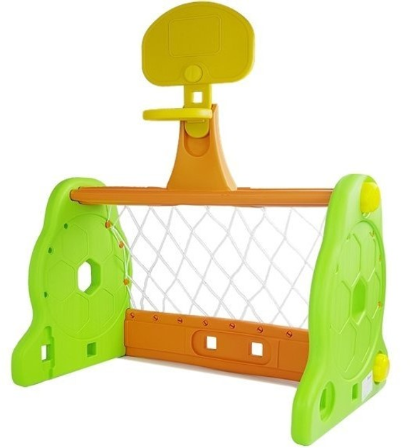 Футбольні ворота для дітей LEAN Toys з м'ячем і баскетбольним кошиком Зелено-Помаранчеві (5903802455076) - зображення 3
