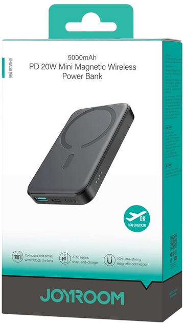 Powerbank Joyroom JR-W020 Mini MagSafe Qi 20W 5000mAh Black (6956116713300) - obraz 6
