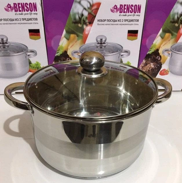 Кастрюля из нержавеющей стали с крышкой 6.5л Benson (BN-221Н) - изображение 2