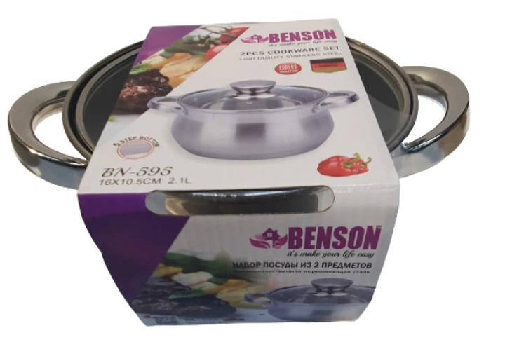 Кастрюля из нержавеющей стали с крышкой 2.1л Benson (BN-595) - изображение 3