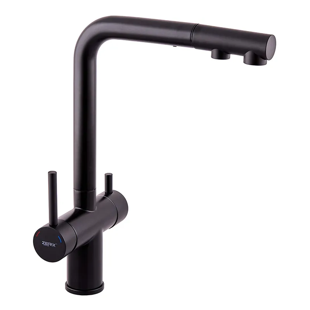 Кухонний змішувач на дві води Zerix LUX-024 Black з висувною