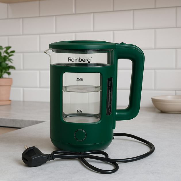 Электрочайник Rainberg RB-2220 green стеклянный дисковый 2L 2200W - изображение 2