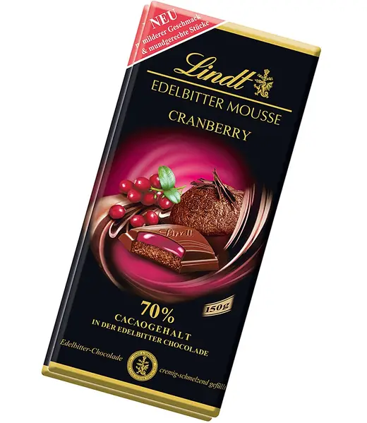 Черный шоколад Lindt Edelbitter Mousse клюква 150 г - изображение 2